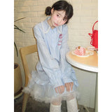 DAIIIBABYYY  -  Kawaii Cute Striped Mini Dress Women Japanese Ruffles Mesh Patchwork Dresses Korean Fashion Long Sleeve Design Vestidos