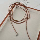 Daiiibabyyy  Vintage Brown Crystal Beaded Long Necklace for Women Fashion Trendy Stacking Geometric Clavicle Chain Y2K Jewelry Accessories