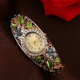 Daiiibabyyy  Rich In Flowers Vintage Watch Rhinestone Bracelet Round Dial Quartz Watch Crystal Jewelry Versatile Design