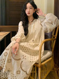 Daiiibabyyy Hollow Out Loose Dress Women Elegant Summer Midi Dress   Chic Korean Style Fashion Dresses Long-sleeve Vestido Mujer