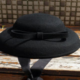Daiiibabyyy  French Style Small Top Felt Hat Ribbon Band Black Fedora Hat for Women Bow Fascinator Tea Party Wedding CockTail Headpiece