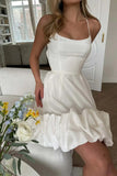 Daiiibabyyy Women's Summer Dress One-neck Strapless Strap Sleeveless Dress Black Sexy Slim Backless White Ruffle Dress