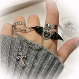 DAIIIBABYYY  -  Punk Gothic Demon Wings Cross Chain Earring for Men Women Hip Hop Crystal Heart Irregular Double Chain Ear Ring Earring Jewelry