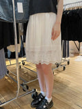 Daiiibabyyy Women White Lace Trim Sweet Skirts Summer Solid High Waist A-line Cotton Short Skirts Vintage Cute Knee Length Skirts