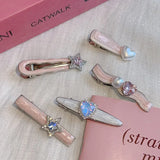 Daiiibabyyy Girls Y2k Hairpins Sweet Rhinestone Pearl Love Side Bangs Hair Clip Female Ladies Barrettes Duckbill Clip Women Hair Accessories