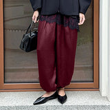 Daiiibabyyy  Casual Pocket Office Women's Pants Fashion Pleated Straight Pants Simple Solid Color Elastic Waist Long Pants