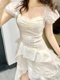 Daiiibabyyy  Vestidos De Mujer Summer Puff Sleeve Dresses Women Fashion Sweet Irregular Ruffled Robe Femme Square Collar Korean Dress