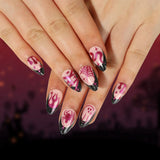 Daiiibabyyy  24Pcs Purple Bat French with Design Fake Nails Mid-length Almond Press on False Nails Halloween Detachable Full Cover Nails Tips