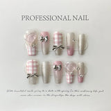 Daiiibabyyy  10pcs Handmade Anime Fake Press On Nails Professional Full Cover Japanese Decorated Manicuree With Bow Tie Wearable Nail Art Tip