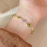 Daiiibabyyy  Luxury Green Zircon Bracelets for Women Exquisite Vintage Metal Shiny Crystal Oval Design Bracelets Party Jewelry Gifts New