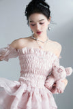 Daiiibabyyy High Quality "slightly Smoked Rose" Pink Girl Retro Gentle Strapless Dress Design Feeling Fluffy Short Dresses Are Hot Selling