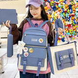 Daiiibabyyy  4Pcs/Set Large Capacity 4 in 1 Backpack Breathable Casual School Bag Multifunction School Rucksack College Backpack Teenage