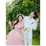 Daiiibabyyy  Princess Pink Wedding Dresses Photo Shooting Dresses Sweetheart Strapless Tiered Tulle A-line Ball Gown for Birthday Customized