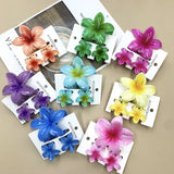DAIIIBABYYY  -  3Pcs Sweet Colorful Plumeria Flower Shark Clip Hair Claw Bohemian Ponytail Clip Plastic Hairpin Barrette Summer Hair Accessories