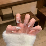 Daiiibabyyy  10pcs Purple Cat's Eye Handmade Fake Nails Tips Glitter Mid-length Oval Press on Nails Art Bow Rhinestone Design False Nail Sets