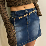 Daiiibabyyy  Fashion Golden Metal Waist Chain Belt High-End Luxury Brands Silver Stars Punk Gothic Y2K Waistband Designer Belts For Women