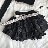 DAIIIBABYYY  -  Y2k Hottie Punk 3D Bow Summer Short Skirt Women New Fluffy and Fluffy Pumpkin Diablo Multilayer Solid Color All-match Skirt
