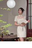 DAIIIBABYYY  -  Chinese Qipao Summer White Rose Improved Cheongsam Elegant Women Jacquard High Waist Daily Qipao Party Dress Women
