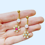 Daiiibabyyy Fashion Heart Crystal Pendant Belly Button Ring For Women Navel Piercings Bowknot Flower Belly Ring Body Piercing Jewelry
