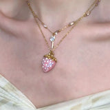 Daiiibabyyy  Crystal Bead Dripping Oil Flower Strawberry Sweet Cool Style Unique Niche Collarbone Chain Light Luxury High-End Accessories