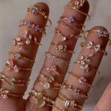 DAIIIBABYYY  -  1pc New Y2K ins Cute Colorful Zircon Heart Flower Moon Butterfly For Women Girls Exquisite Fashion Jewelry Gifts