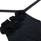 Daiiibabyyy  Sexy Halter Neck 3D Flower Design Backless Long Dress Women Solid Lacing Sleeveless Slit Maxi Dresses Elegant Evening Party