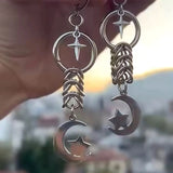 Daiiibabyyy  Punk Jewelry Moon Star Earrings for Women Korean Fashion Chain Cross Drop Earrings Accessories Gothic Jewelry Earrings
