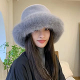 Daiiibabyyy  Big Fluffy Faux Fur Bucket Hat for Women Luxury Plush Fisherman Hat Warm Winter Hat Thicken Cold Snowy Day Panama Cap