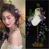 Daiiibabyyy  fairy simulation wind chimes flower bride fresh purple floral  fairy knot wedding headgear