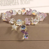 Daiiibabyyy  Fashion Purple Crystal Bead Bracelet For Women Exquisite Shiny Zircon Pentagram Pendant Bracelet Wristband Jewelry Gift