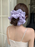 Daiiibabyyy  Summer new large pleated hair tie cream colored checkered multi layered hair tie coiled hair ponytail hair flower