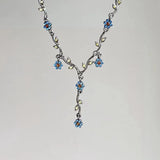 DAIIIBABYYY  -  New Summer Blue Plum Blossom Necklace, French Retro Style Design, Collarbone Chain Jewelry for Women Gift Chains Gothic