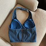 DAIIIBABYYY  -  Thai Style Denim with Chest Pad, Hanging Neck, Small Camisole Vest, Summer Hot Girl Beach Vacation Outfit, Top, Beautiful Back