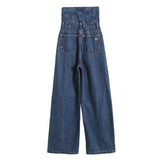 Daiiibabyyy 2024 Street Retro Wide-Leg Women's Jeans Button Design Sense Ins High-Waisted Thin Drape Straight Women's Trousers