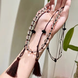 Daiiibabyyy  Braided rope tassel transparent contrast bead necklace