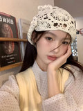 Daiiibabyyy  Knitted Hollow Out Triangle Hair Scarf Headband Women Girls Knitted Flower Headbands Summer Travel Literary Photo Headwear