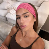 Daiiibabyyy  Vintage Lace Headband Fashion Scarf for Women Beach Travel Hair Accessories Stretchy Wide Band Hollow Out hair hoops