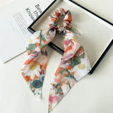 Daiiibabyyy  New Fashion Pastoralism Print Bow Scrunchies Hair Ribbon For Women Elastic Hair Band Girls Horsetail Hair Ties Hair Accessories