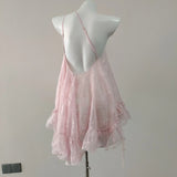 Daiiibabyyy  Flower-cut Dress Suspender Nightgowns Lingerie with Lotus Leaf Edge Backless Sweet and Spicy Nightdres for Women's Sleepwear