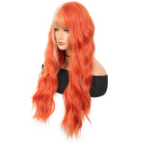 Daiiibabyyy  28inch Long orange Curly Wavy Wig with Bang For Women Synthetic Heat Resistant Wigs Daily Party Cosplay Use