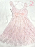 Daiiibabyyy  Coquette Sweet Vintage Lolita 2 Piece Dress Set Women Lace Bow Halter Puff Strap Ruched Waist Slim Fit Mini Dress Elegant Outfit