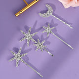 Daiiibabyyy  Sliver Star and Moon Hair Clip Exquisite Rhinestone Barrette For Women and Girls Holiday Party Hairpins Headpieces As Gifts