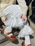 Daiiibabyyy  Winter Autumn Spring White Pink Lace Lolita Fleece Cosplay Pants Loose Inner Wear Long Plus Pumpkin Base Lantern Pants