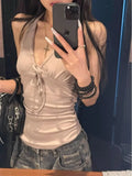 Daiiibabyyy  Spicy Girl Low Cut V-neck Strap Hanging Neck Tank Top Exquisite White Backless Women Slim Fit Slimming Look Camisole
