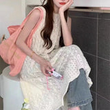 DAIIIBABYYY  -  Design Sense of Niche Fold Wear Smock Knit Sundress Summer New Hollowed-out Sweater Women Slit Sundress