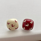 Daiiibabyyy  Sweet Contrast Color Enamel C Shaped Heart Asymmetric Square Geometric Stud Earrings for Women Wholesale Casual Jewelry