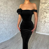 DAIIIBABYYY  -  Sexy Off Shoulder Velvet Wrap Hip Dress Women Elegant Rose Patchwork Slim Long Dress Fashion Hight Waist Solid Color Party Dress