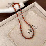 DAIIIBABYYY  -  Retro Red Blue Contrast Colorful Natural Stone Cubes Beaded Necklace Set Women Beads Strand Chokers Aesthetic Jewelry Wholesale