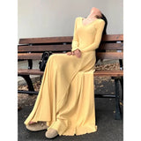 Daiiibabyyy  French Knitted Long Dress Coat Women's Early Spring Design Waist Cinching Gown Elegant Classy A- Line Skirt