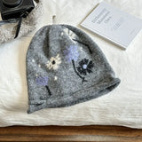 DAIIIBABYYY  -  Korean Flower Jacquard Crimped Knitted Hat Winter Outdoor Warm Ear Protection Big Head Drawstring Design Women Skull Beanie Cap
